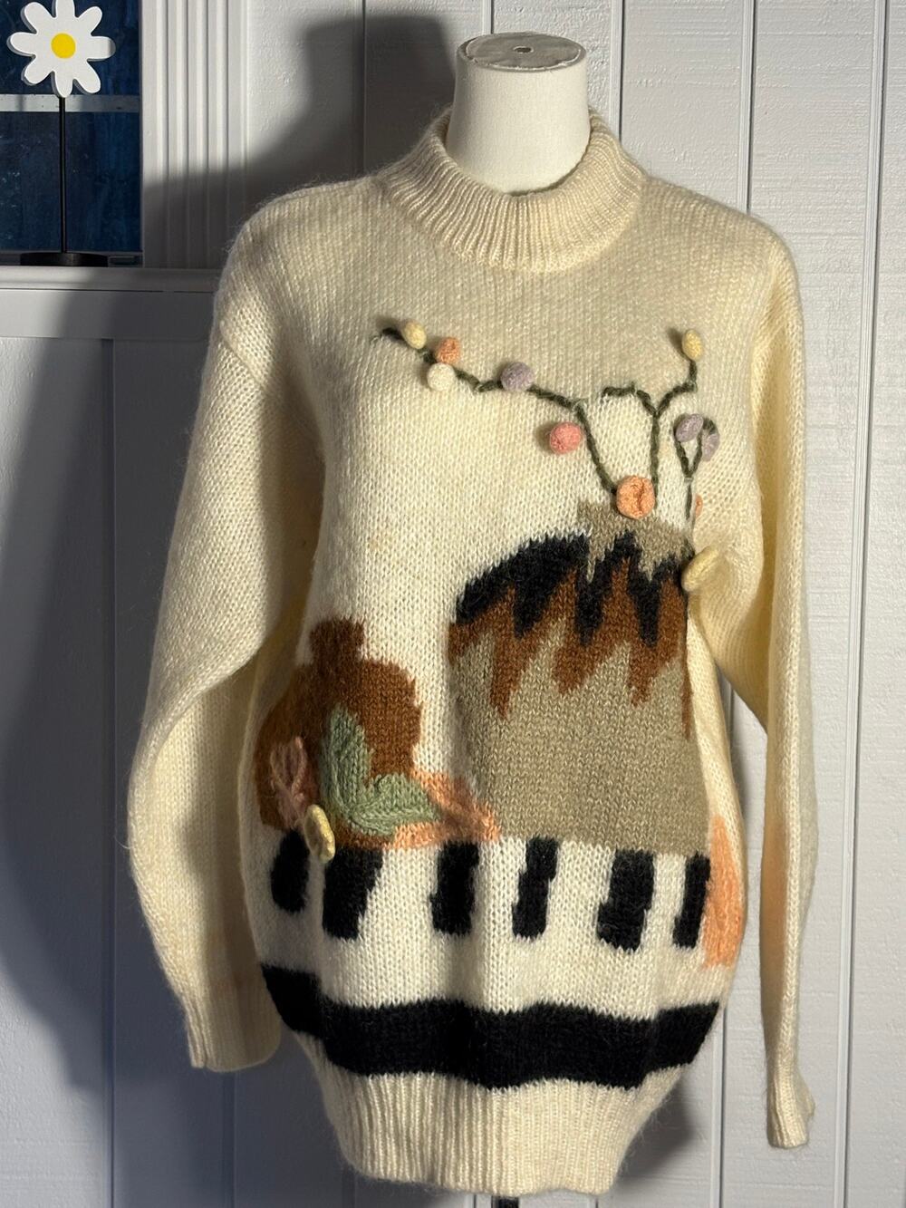 KO Style Cottagecore Floral Embridered Chunky Knit Sweater XXL Fairycore
